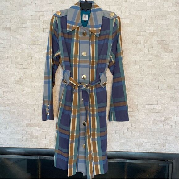 Cabi Blue & Tan Plaid Highclere Trench Jacket. Size Medium. NWOT - Picture 3 of 12